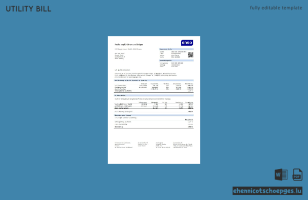 Germany ENSO rechnung fur strom und erdgas utility bill word sample preview